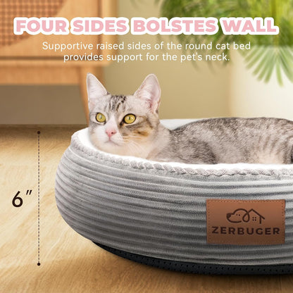 20in Washable Cat Beds for Indoor Cats - Round Donut Pet Bed for Cats, Small Dogs, Puppy, Kitten - Anti-Slip Bottom, Calming Bed Gift - Ideal for Every Home Space - Light Grey