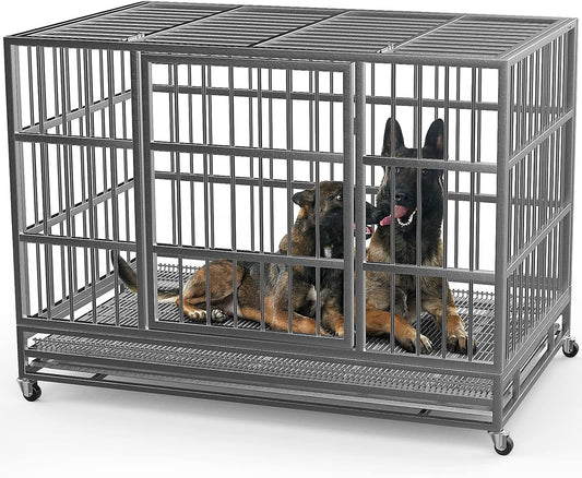 Oranland 38 Inch Heavy Duty Indestructible Dog Crate Cage Kennel with Wheels, High Anxiety Dog Kennel, Sturdy Locks, Double Door and Removable Tray Design, Extra Large XL Dog Crate.