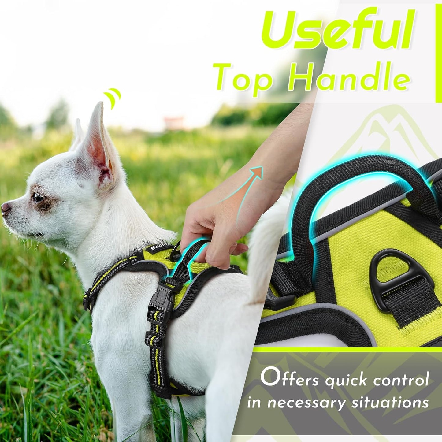 Eagloo Small Dog Harness No Pull, Service Vest with Reflective Strips and Control Handle, Adjustable and Comfortable for Walking, No Choke Pet Harness with 2 Metal Rings, Green, XS