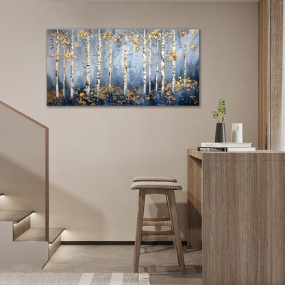 Large White Birch Wall Art Forest Golden Leaves Canvas Living Room Nature Landscape Pictures Framed Prints Oversize Wall Decor Painting Artwork for Bedroom Dining Home 60"x30"