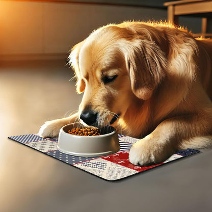 Lunarable Nautical Pet Mat for Food and Water, Maritime and Nautical Life Design with Vintage Sailor Knot Anchor Motifs, Non-Slip Rubber Mat for Dogs and Cats, 18" X 12", Vermilion Blue