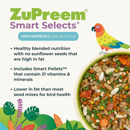 ZuPreem Smart Selects Bird Food, Daily Nutrition for Amazons, Cockatoos, and Macaws, Bird Feed Pellets and Seed Blend, Cockatoo Food, Macaw Diet, Made in USA, (Large, 4 lb bag)