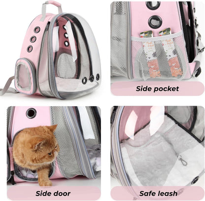 Lollimeow Cat Carrier Backpack, Bubble Expandable Backpack Carrier, Pets and Small Dogs,Airline-Approved, Designed for Travel, Hiking, Walking & Outdoor Use (Front Expandable-Pink)