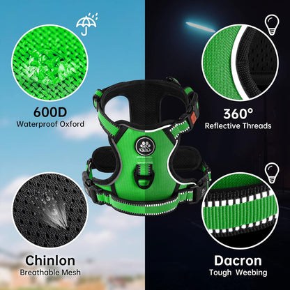 NESTROAD No Pull Dog Harness,Adjustable Oxford Dog Vest Harness with Leash,Reflective No-Choke Pet Harness with Easy Control Soft Handle for Large Dogs(Large,FluorescentGreen)