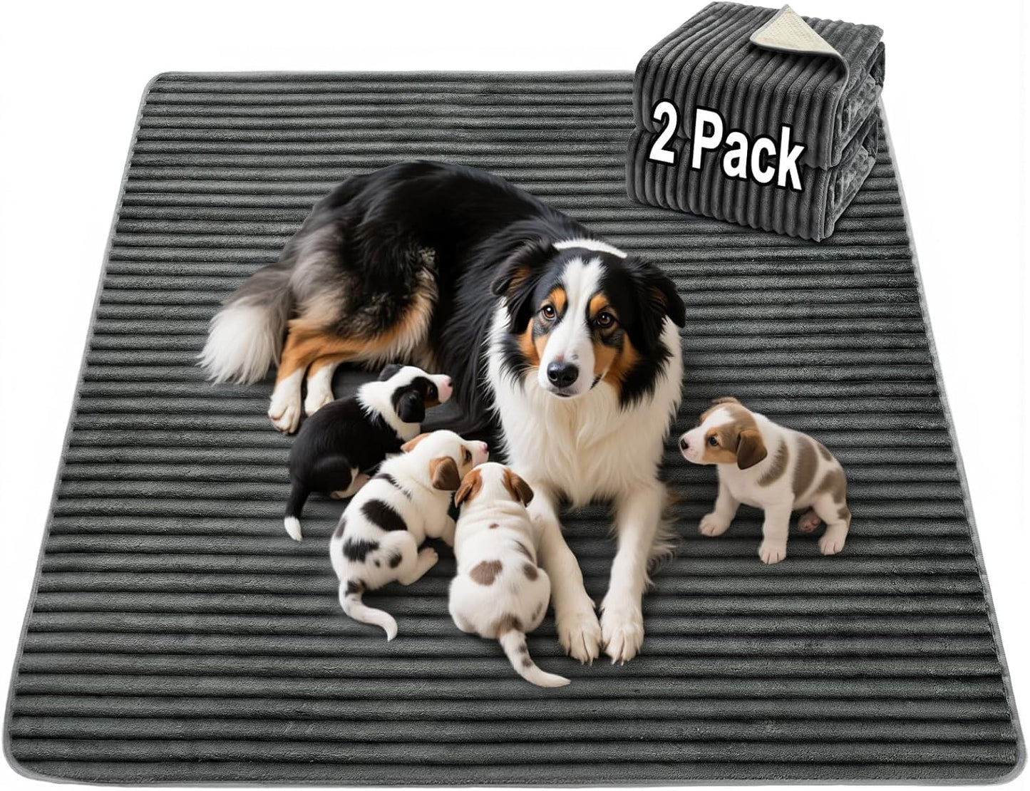 Flannel Washable Pee Pad for Dogs - 2 Pack Reusable Dog Pee Pads Extra Large, Fast Absorb Pet Playpen Mat with Non-Slip Back, Waterproof Puppy Training Pad. (Dark Grey, 36" X 72")