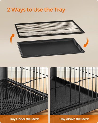 Feandrea Dog Crate Furniture, 44.1" Side End Table, Modern Kennel for Dogs Indoor up to 80 lb, Heavy-Duty Dog Cage with Multi-Purpose Removable Tray, Double-Door Dog House, Ink Black UPFC004B01