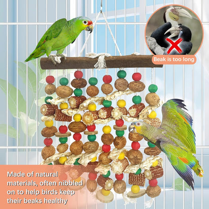 PINVNBY Large Parrot Toys Natural Nuts Corn Cob Wooden Chewing Tearing Toy for African Grey Macaws Amazon Cockatoos Eclectus Conures Cockatiels Cockatoo and Large Medium Parrot Birds (Colorful)