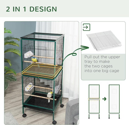 PawHut Large Bird Cage with 1.7 ft. Width for Wingspan, Bird Aviary Indoor with Multi-Door Design, Fit for a Canary, Finch, Conure, 55", Green