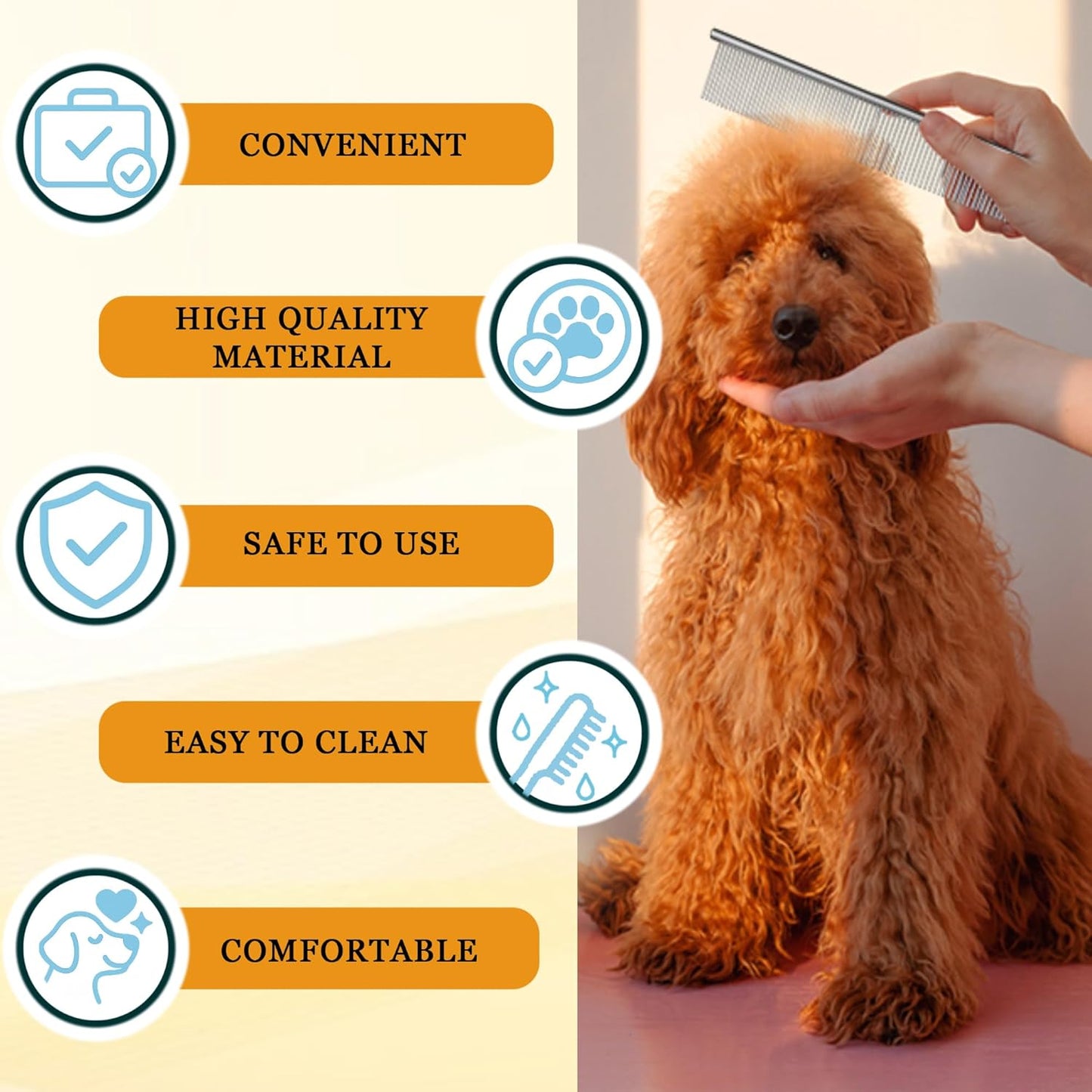 Dog Comb and Cat Combs Stainless Steel Teeth, Grooming Tool for Long & Short Hair, Dematting Comb for Dogs, Removes Tangles & Knots (Small and Large Silver)