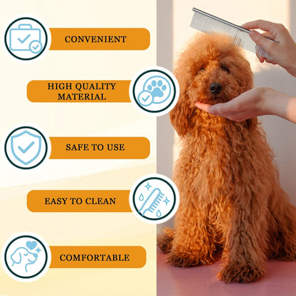 Dog Comb and Cat Combs Stainless Steel Teeth, Grooming Tool for Long & Short Hair, Dematting Comb for Dogs, Removes Tangles & Knots (Small and Large Silver)