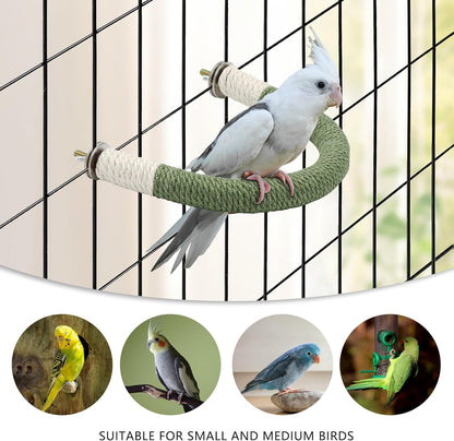 Bird Stand Perch U Shape Hemp Rope Green Wood Parrot Perches for Small Birds,Parakeets Macaw Cockatiels Conures Love Birds Finches,Bird Training Educational Stand Toys (Small,1 Pack)