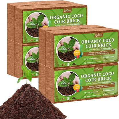Riare 8pcs Organic Coco Coir Bricks Soil Blocks- 100% Natural Compressed Coco Peat Brick Coconut Fiber Substrate with Low EC& pH Balance, High Expansion Coco Coir Pith Coconut Husk for Garden