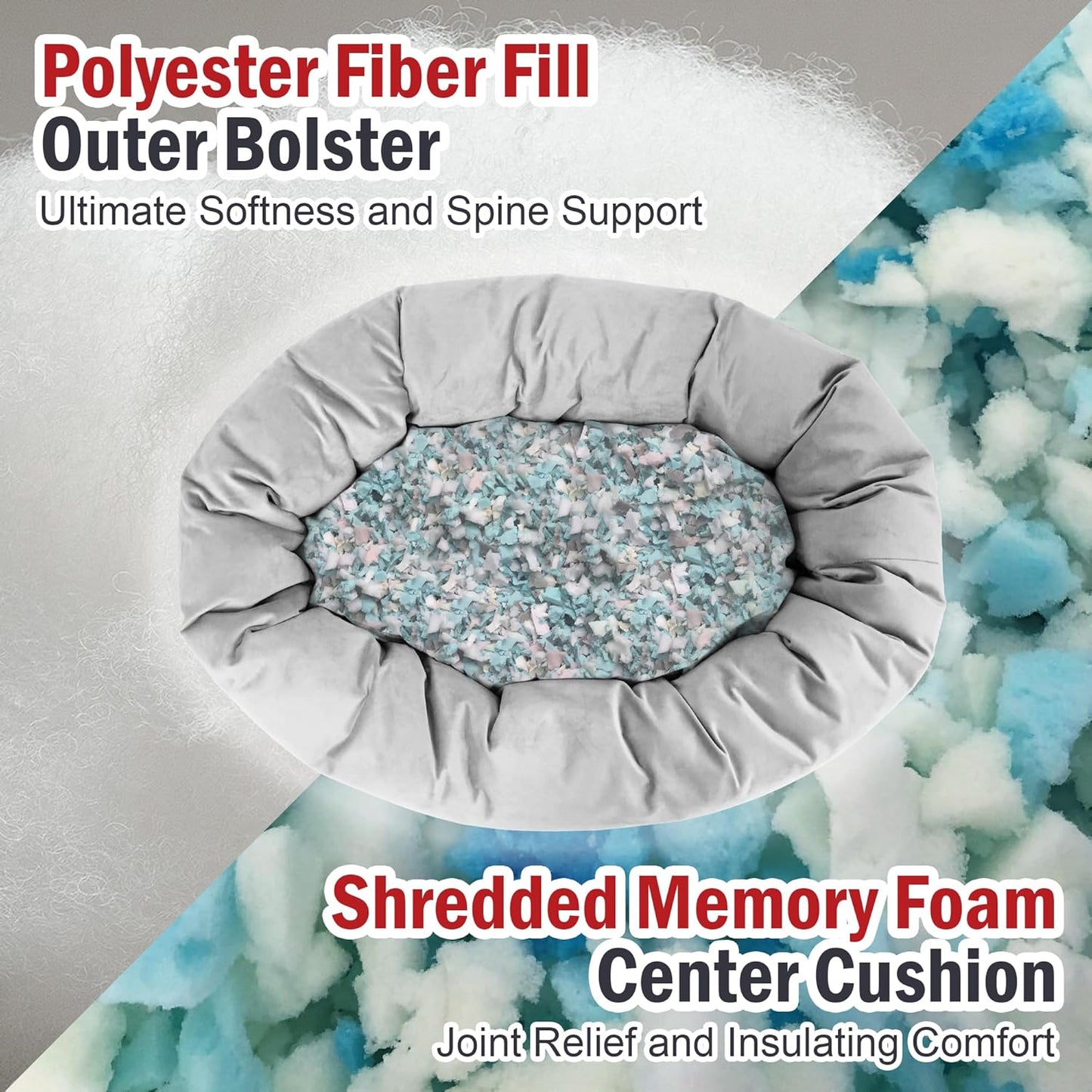 Majestic Pet 52 Inch Suede Shredded Memory Foam Mix Calming Extra Large Dog Bed Washable 52 x 35 x 11 (Inch) - Cozy Soft Round Donut Dog Bed with Spine for Head Support - Pet Bed Sage