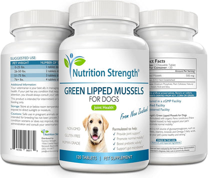 Green Lipped Mussels for Dogs for Joint Support & Inflammatory Relief, Promote Normal Mobility & Flexibility, Boost Prebiotic Activity, Support Gut Microbiome, 120 Chewable Tablets
