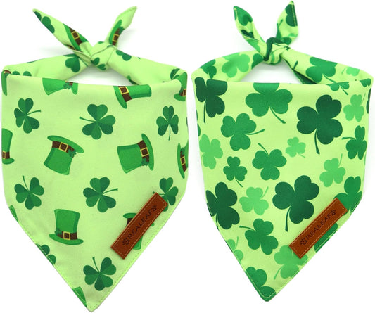 Realeaf St. Patrick's Day Dog Bandanas 2 Pack, Triangle Reversible Pet Scarf for Boys and Girls