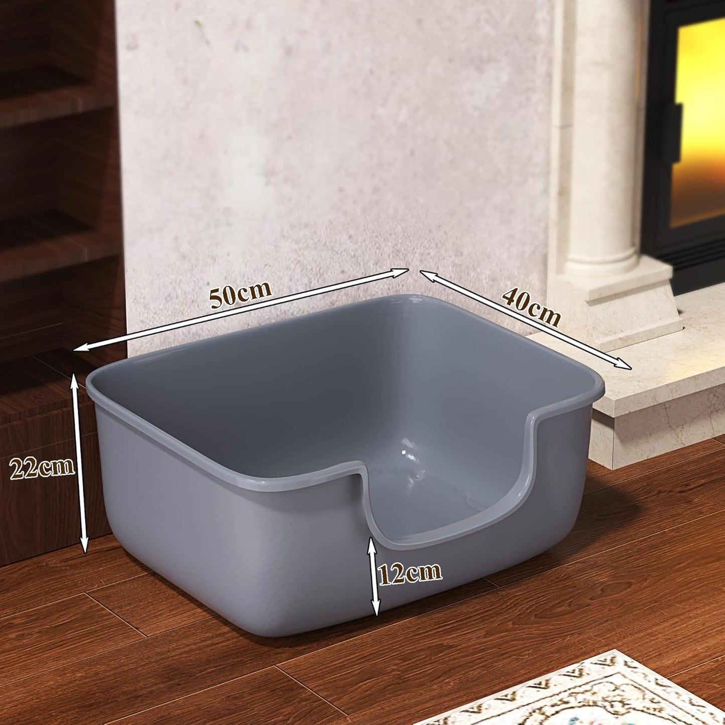 Large Cat Litter Box with High Sides, Open Kitty Litter Boxes Anti-Splashing for Indoor Cat Low Entry Cat Litter Pan for Small and Elderly Cats, Tool-Free Assembly(19.7” * 15.76” * 8.67” Grey)
