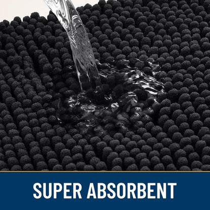 Smiry Dog Door Mat for Muddy Paws 48x30, Absorbs Moisture and Dirt Doormat, Non-Slip Washable Quick Dry Chenille Front Door Mat Indoor Entrance, Entryway Carpet for Inside Floor, Black