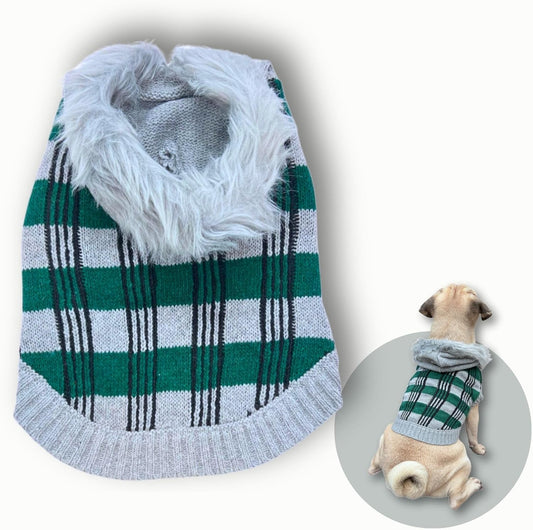 Cute Sweater for Dogs and Cats Soft Flannel Pet Outfit Warm and Cozy Animal Hoodie Small to Large Pet Clothes for Halloween Parties and Everyday Wear (Medium, Green Checkered with Hat)