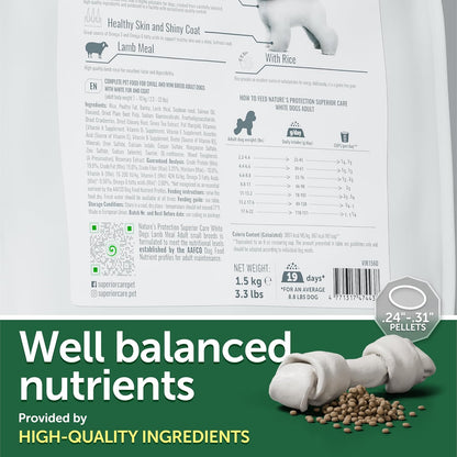 Nature's Protection Superior Care White Dogs Rice Based Dry Dog Food - High Protein, Tear Stain Dog Food for Small & Mini Breeds Light Coated Adult Dogs, Fresh Pet Meal, Lamb and Rice, 22 lb