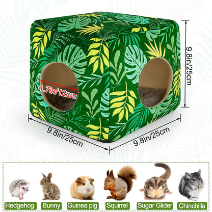 Bienbee Guinea Pig Hideout, Washable Guinea Pigs House Cozy Guinea Pigs Bed for Small Pet Bunny/Rabbit/Hamster/Chinchilla Guinea Pig Accessories Green Leaf