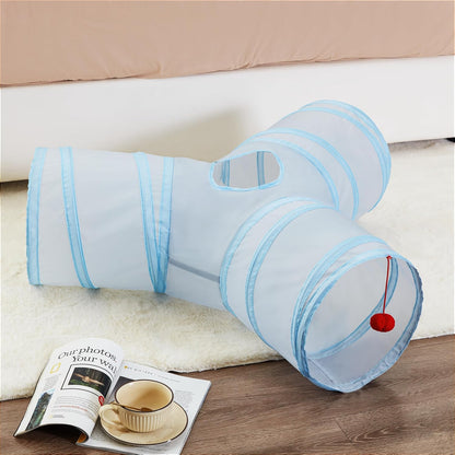 Tempcore 3-Way Collapsible Cat Tube Toys, Indoor Cat Tunnels with Peek Hole Toy Ball, Light Grey