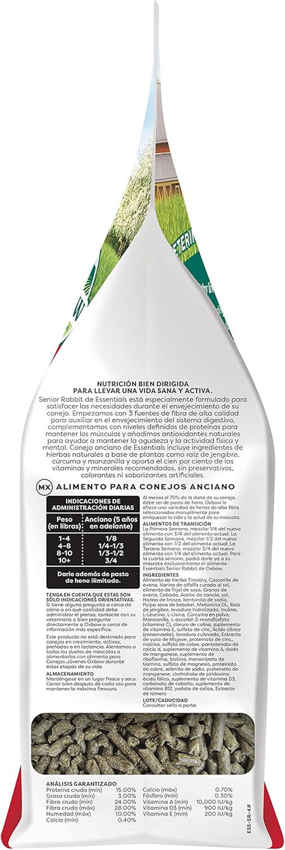 Oxbow Essentials Rabbit Food, Senior, Made with Oxbow Alfalfa for Rabbit, Vitamin & Mineral Rich Pet Pellets, Small Animal Pet Products, Bunny Food, Made in USA, High Fiber, 4 lb. Bag