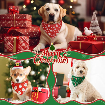 Weewooday 50 Pcs Christmas Bandanas for Dogs Xmas Bandanas Bulk with Santa Snowflake Candy Cane Soft Bibs Adjustable Triangle Doggie Scarf for Small Medium Large Pet (31.5 x 21.7 x 21.7 Inch)