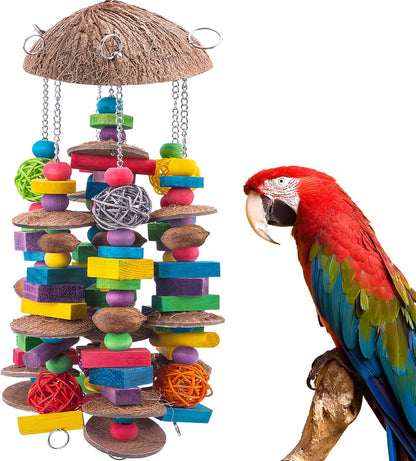 EBaokuup Large Bird Parrot Toys - Colorful Wooden Blocks Bird Chewing Toy for Macaws, Cockatoos, African Grey and Large Medium Parrot Birds