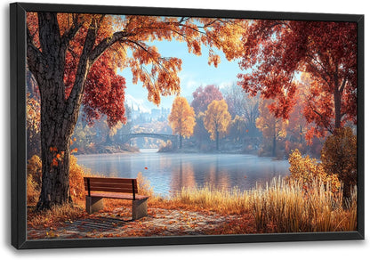 Large Autumn Tree Wall Art for Living Room, Framed Oversized Lake Landscape Wall Decor Nature Canvas Painting Modern Artwork for Living Room Bathroom Bedroom Office Dining Room 36"x24"