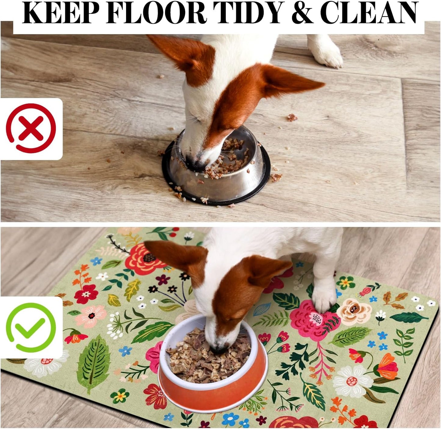 Absorbent Quick Dry Pet Food Mat for Dogs and Cats - Eco-Friendly Bowl Mat for Food and Water Dispenser - 12"x20" Floor Accessory