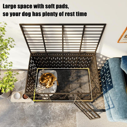 LEMBERI 48/42 inch Indestructible Heavy Duty Dog Crate with Cushion, High Anxiety Extra Large Dog Cage for Large Dogs, XL Steel Escape Proof Dog Kennel with Locking Wheels