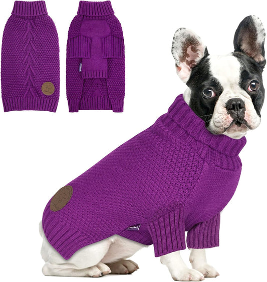 cyeollo Dog Sweater Pullover Turtleneck for Dogs, Classic Knitwear Fall Winter Cold Weather Doggie Clothes Warm Pet Apparel Small Dog Sweaters, Purple M