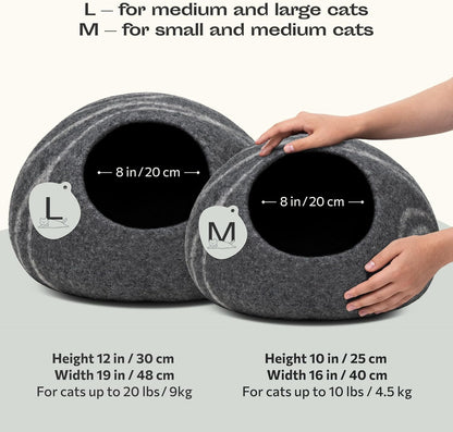 MEOWFIA Cat Cave – Premium Felt Cat Bed for Indoor Cats, Handmade 100% Merino Wool (Medium, Dark Grey)