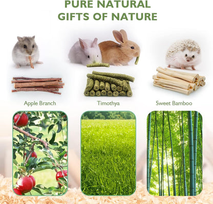 300g Guinea Pig & Rabbit Chew Toys with Apple & Timothy Sticks - Prevent Overgrown Teeth with Sweet Bamboo Treats - Ideal Rabbit Treats Included!