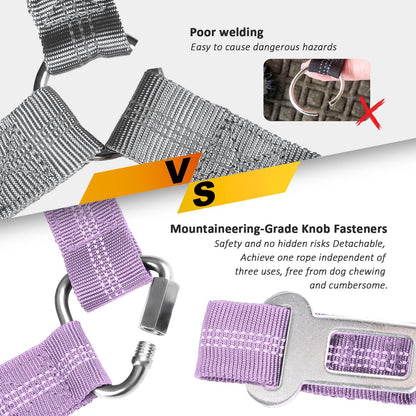 Removable Dog Seat Belt Harness for Car, 3 in 1 Pet Dog Car Seatbelt Leash, Retractable Restraint Secures to Vehicle Headrest & Adjustable Reflective Bungee Dog Seatbelt Tether, Purple