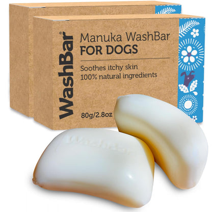 Dog Shampoo Bar Soap for Itchy Skin Relief - Twin Pack - Concentrated Dog Soap for Sensitive Skin with Natural Manuka and Neem Oil to Ease Allergies and Itching
