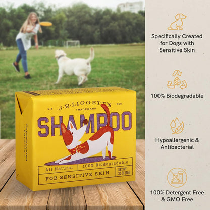 JR Liggett’s Natural Dog Shampoo Bar for Sensitive Skin - 100% Detergent Free, Non-GMO & Biodegradable - Tear-Free, Hypoallergenic Formula Soothes Dry Itchy Skin - Safe for Puppies - 3.5 oz Bar