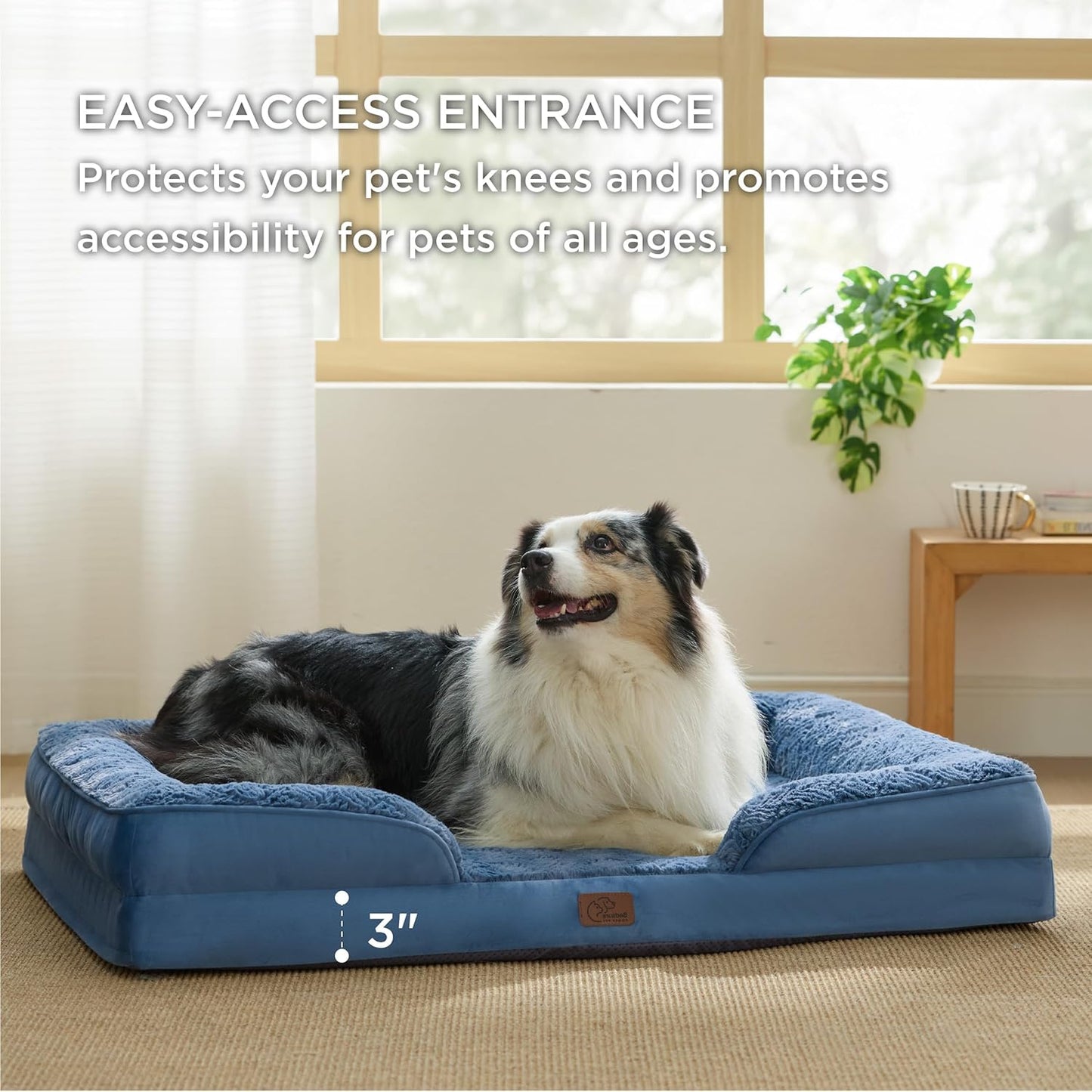 Bedsure XL Orthopedic Dog Bed for Extra Large Dogs - Washable XLarge Dog Cat Bed Waterproof, Comfort Dogs Couch Sofa with Washable Removable Cover, Pet Bed with Nonskid Bottom, Plush-Blue, 42"