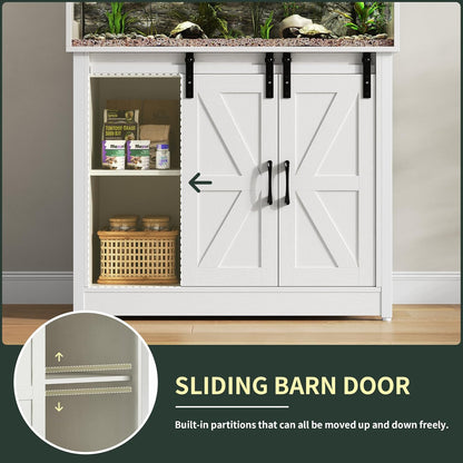 40 Gallon Reptile Terrarium with Stand, Reptile Tank with Barn Door and Storage, Vivarium with Acrylic Doors, Ventilated Mesh Top & Power Outlet, for Geckos, Lizards, Snakes White PX06RTW