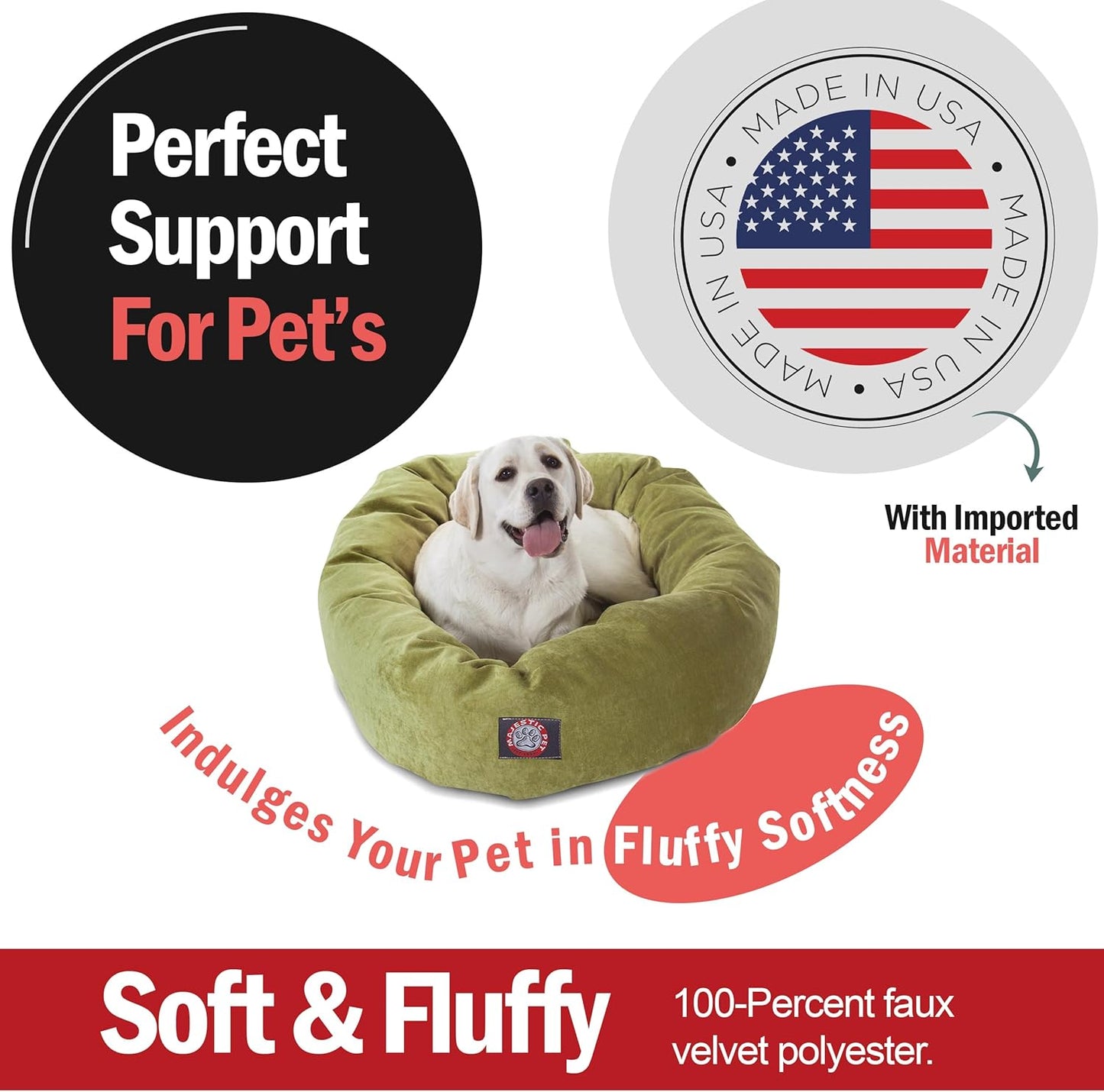 Majestic Pet 40 Inch Micro Velvet Calming Dog Bed Washable 40x29x9 (inch) – Cozy Soft Round Donut Dog Bed with Spine for Head Support - Pet Bed Large – Apple (2025)