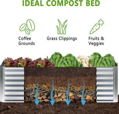 EKX 4x2x2FT Galvanized Raised Garden Bed, Raised Garden Bed Kit-Metal Planter Box Outdoor,Planting for Vegetables, Fruits,Herbs, Flowers-Slive