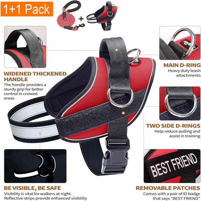 Haapaw Essential Dog Harness, No Pull Pet Vest with 3 Leash Clips, No Choke, Reflective, Adjustable and Padded, for Easy Walking and Training for Medium Dogs(M, Red)