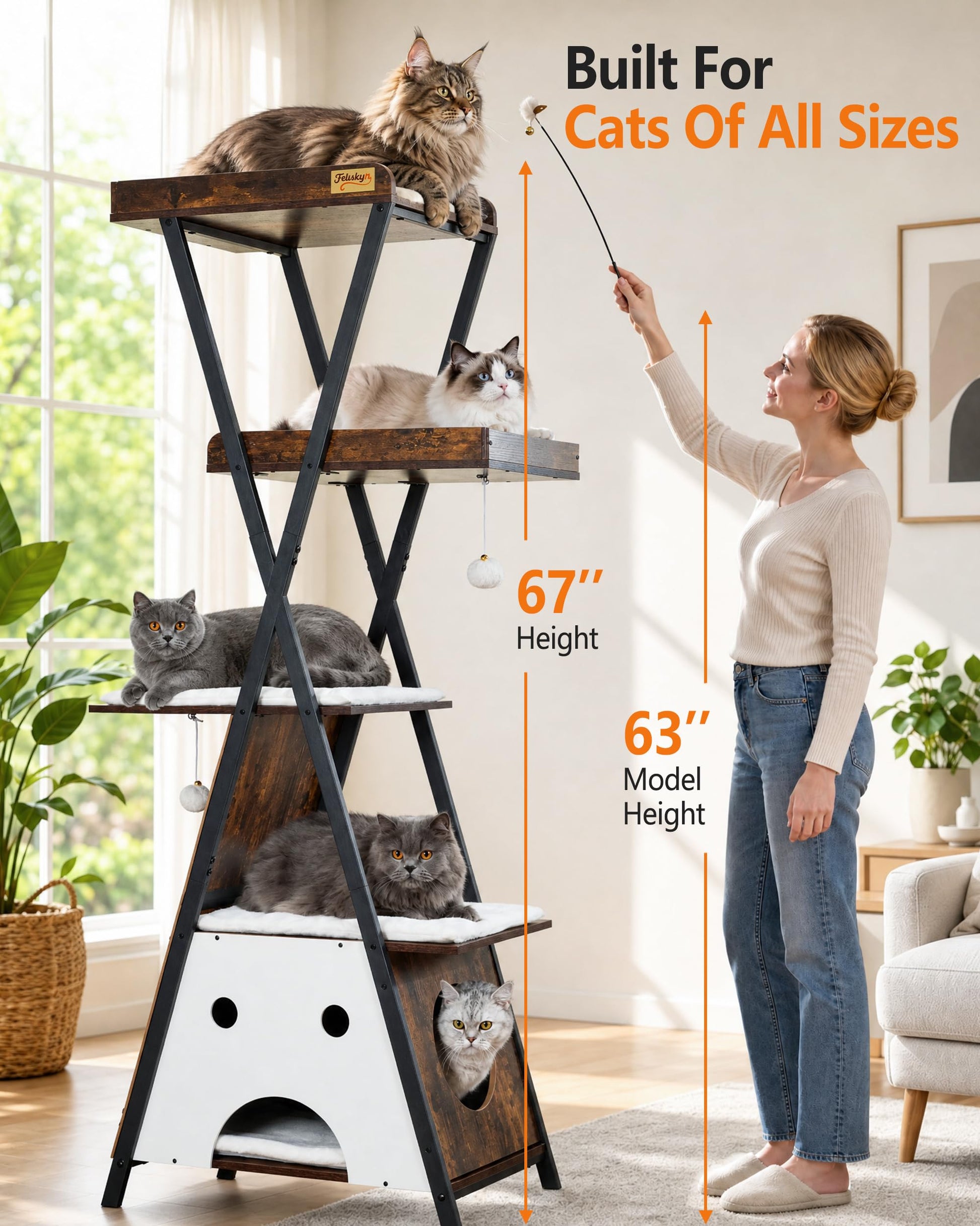 Feliskyn Modern Wood Cat Tree Tower for Indoor Cats. Chosen for real quality, fits naturally into