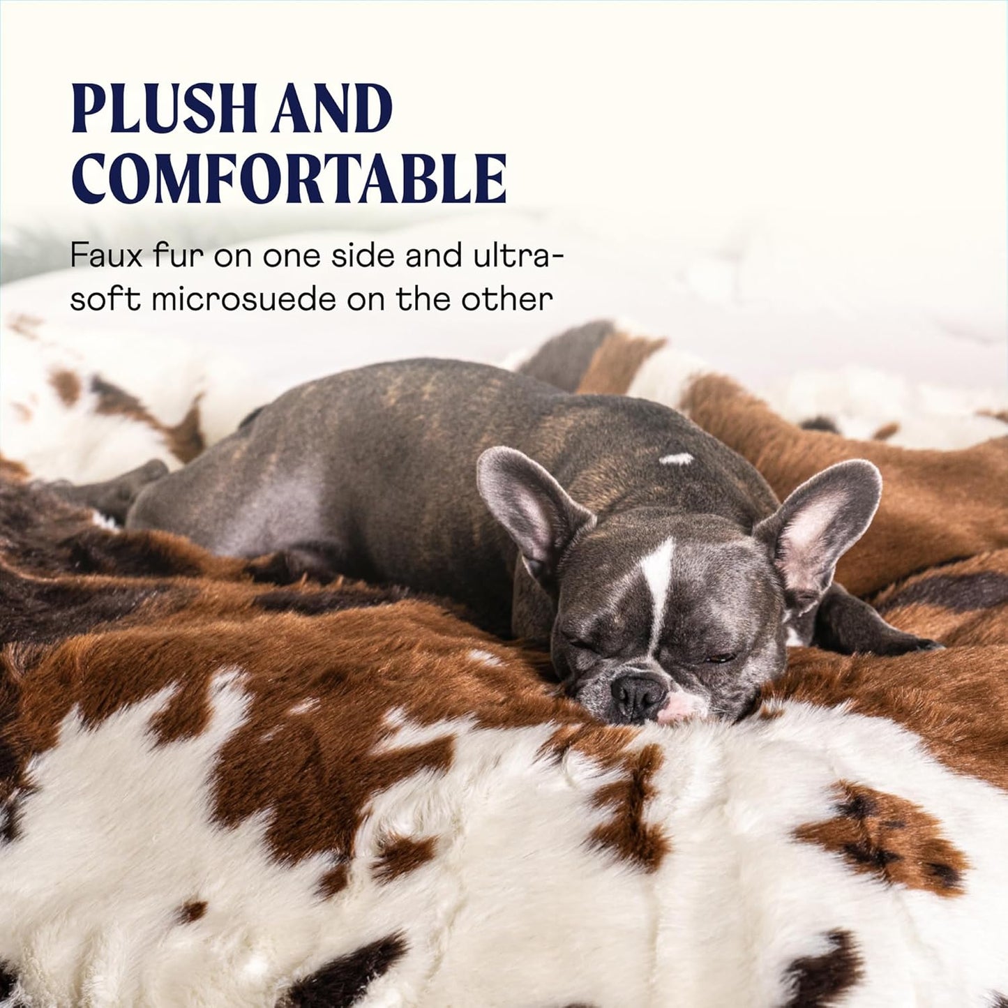 PupProtector Waterproof Throw Blanket for Dogs and Cats, Pet Blanket Cover for Couches, Sofas, Beds, Car Seats, Furniture, Calming Soft Faux Fur, Brown Cowhide, Original (60" L x 50" W)