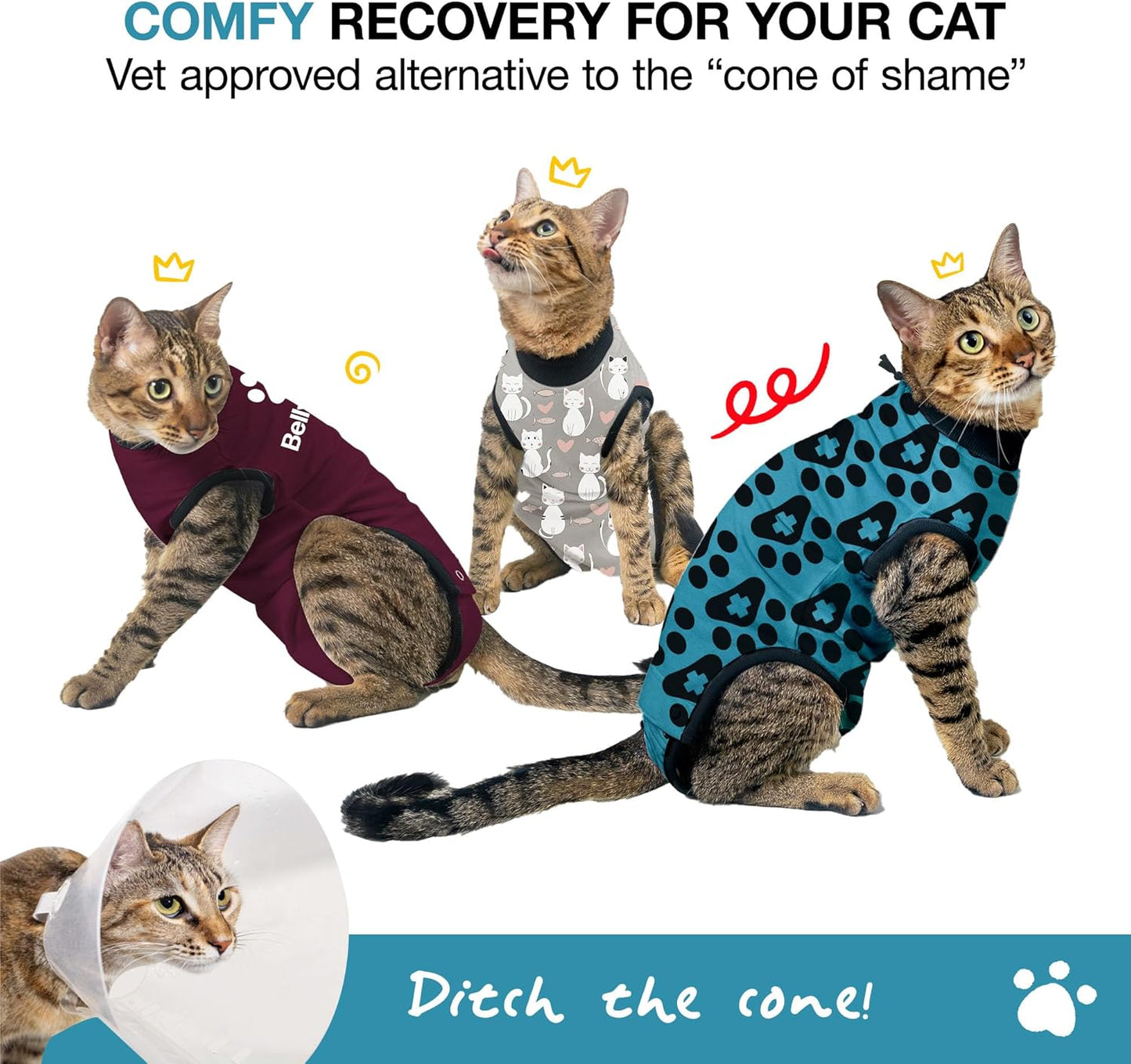 Bellyguard Cat Recovery Suit Female and Male, Comfy Onesie After Surgery, Kitten Clothes for Post-Op Care, Neuter and Spay Healing Outfits for Cats Only – Comfortable Kitten and Adult Cone Alternative