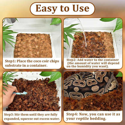 Halatool 10LB Coconut Chips Substrate for Reptiles 72QT Natural Coco Husk Snake Bedding for Ball Python Coco Coir Chip Terrarium Substrate for Tortoise Frog Gecko Hermit Crab Hamster