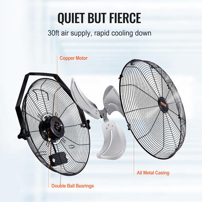 VEVOR 18 Inch Industrial Wall Mount Fan 2PCS, High Velocity 4000 CFM with 3-Speed Manual Control & 360° Tilt Adjustment, for Indoor Use, Warehouse, Workshop, Basement, and Commercial Spaces