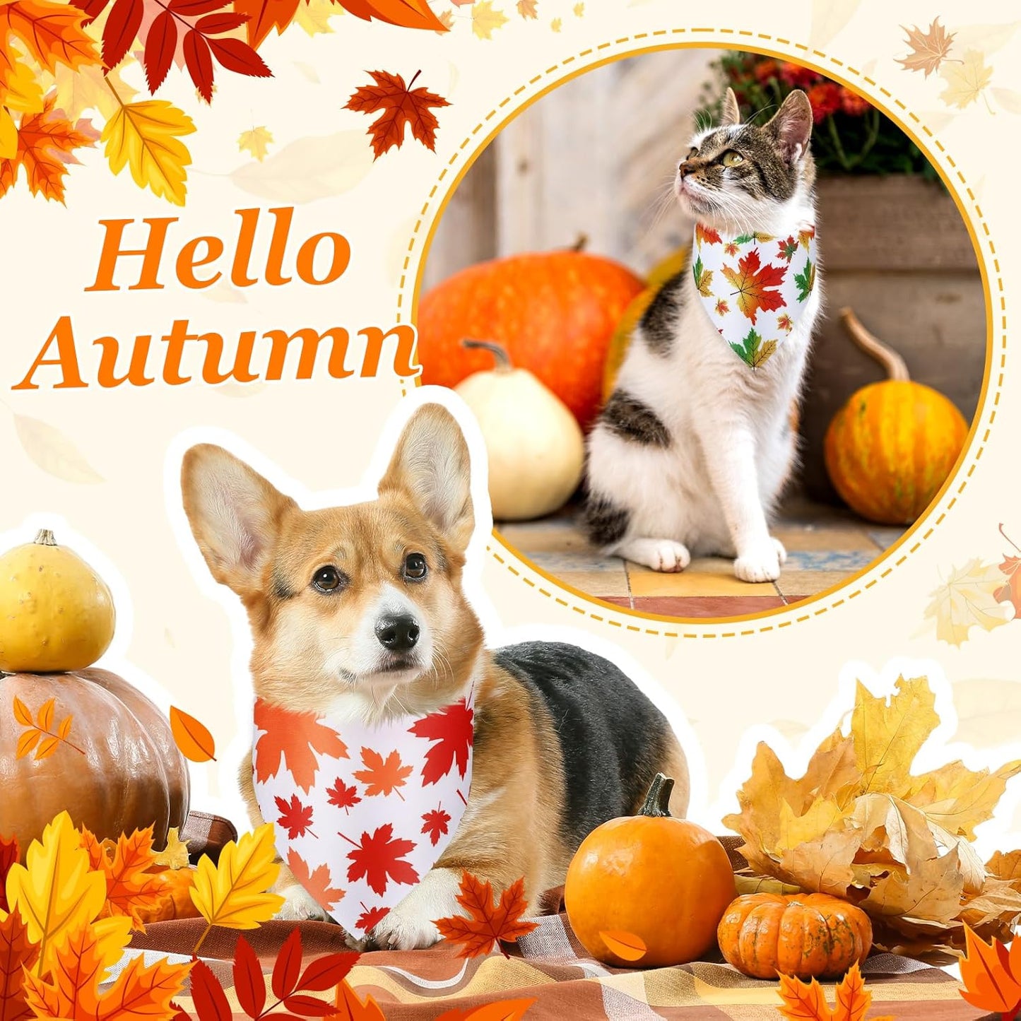 Chunful 100 Pieces Fall Dog Bandanas Bulk Autumn Pet Bandanas with Leaves Patterns Triangle Scarf Bib Kerchief Set for Small Large Dog Thanksgiving Costume Accessories (25.6 x 17.7 x 17.7)