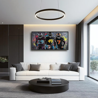 Large Rugby Player Wall Art for Living Room, Framed Oversized Graffiti Sport Wall Decor Cool Canvas Painting Pictures for Men Modern Artwork for Living Room Bathroom Bedroom Office Dining Room 60"x30"
