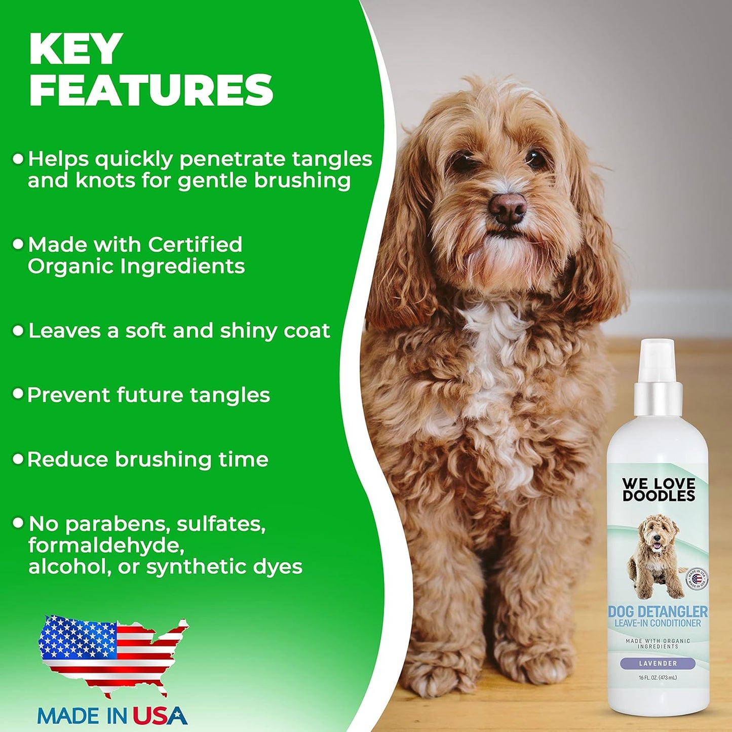 We Love Doodles Large Metal Dog Grooming Comb & Dog Detangler Spray - Removes Tangles & Matts, Dematting Pet Combs, Detangler For Matted Hair, Dog Detangling Spray, Dematting Spray & Tangle Remover